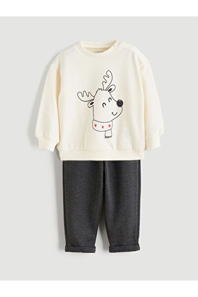 LC Waikiki Lcw Baby Geyik Printed Baby Boy Sweatshirt and Pants