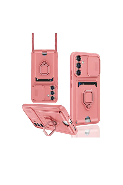 eco port حافظة سامسونج جالاكسي A26 من السيليكون مع حلقة زيما لبطاقة العمل - وردي