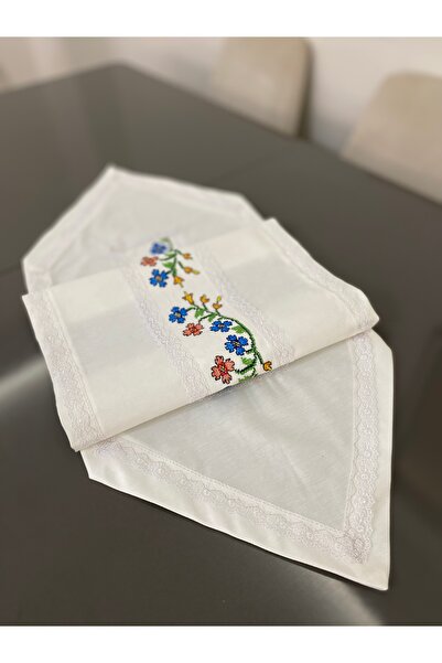 Parla Life Beyaz Renk Duck Keten Kanaviçe İşlemeli Runner (kanaviçe değişiyor)