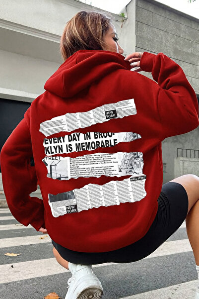 CLASSY.MODA Φούτερ με με κουκούλα τσέπες καγκουρό, εφέ εφημερίδας και κείμενο...