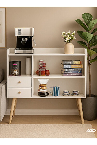 AGD Modern Buffet Sideboard with 2 Storage Drawers 100x35x90 cm, White