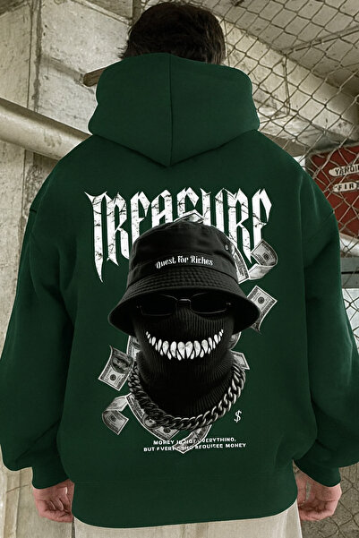 CLASSY.MODA 3 Thread K Hooded Kangaroo Pocket Character with Money and Mask B Printed O Oversized Sweatshirt