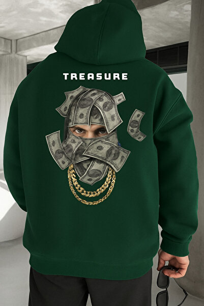 CLASSY.MODA 3-Thread Fabric Hooded Kangaroo Pockets, Mask in the Shape of Money Printed Oversized Sweatshirt