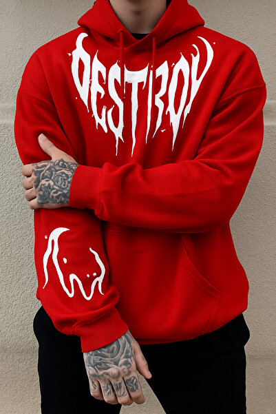 CLASSY.MODA Φούτερ με oversized κορδόνια και με κουκούλα τσέπες καγκουρό, γοτ...