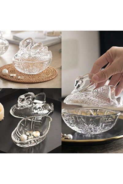 PUFO Bomboane elegante din sticlă în formă de lebădă, 13 cm, transparente