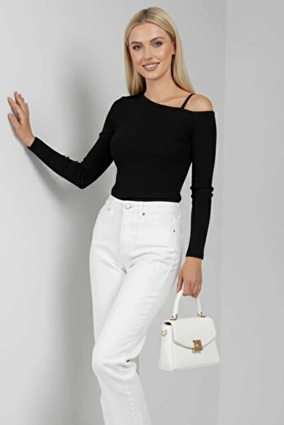 ZENGEZUR MALL One shoulder drawstring blouse black t4328