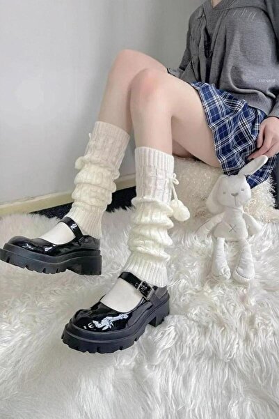 ARS Butik Leggings tricotate cu pompon Kawaii