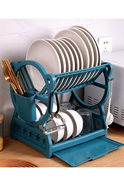 Türkiye 2-Tier Stainless Steel Dish Drying Rack with Utensil Holder & Cup Stand