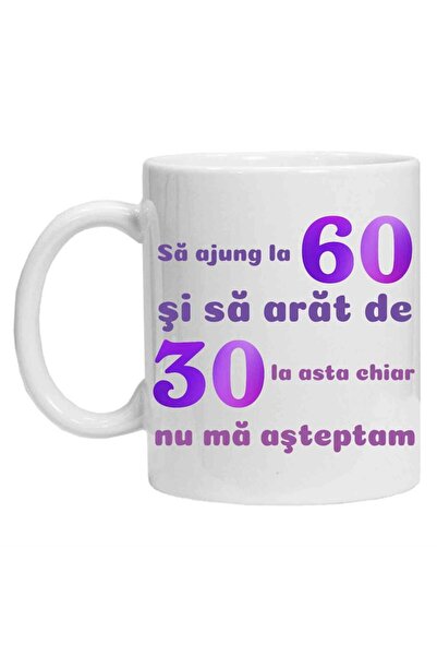 CRD PRINT Personalized ceramic mug with print "to reach 60 and look 30", 330 ml, White -