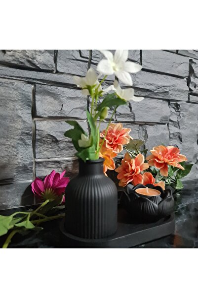 Decorative Mini Bohemian Vase and Lotus Candle Holder SET of 3 WITH STAND ( Bathroom, Living Room Decor Trinket )