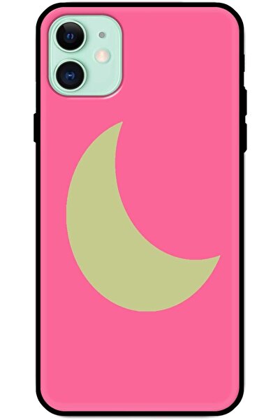 Generic Khlas Pink Moon Design Protective Case with Colorful Stripes and Soft Black Sides for iPhone 11