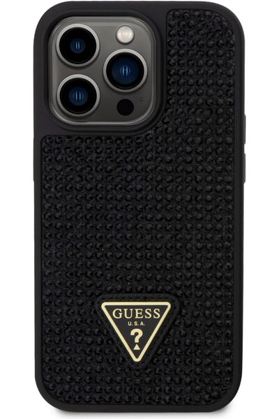 CG Mobile Rhinestone-Embellished Protective Case for iPhone 15 Pro (6.1") - Black Silicone