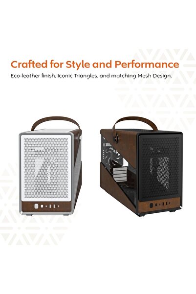 MONTECH Heritage Pro mATX Leather Gaming Case with Handle, Supports 360mm AIO, Headset Holder, 4 Fan