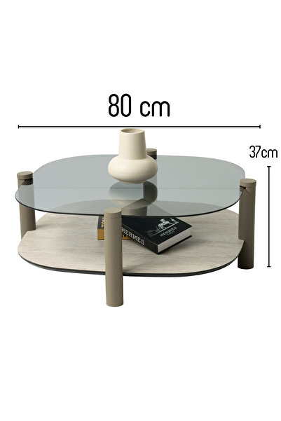 Liya Mono Orta Sehpa Temperli Füme Cam Orta Sehpa Bohem Salon Orta Sehpa Siyah Kare Sehpa 80x80 Cm