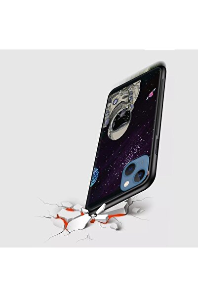 Generic Protective Case with Abstract Astronaut Design and Soft Black Sides for Apple iPhone 13, Purple - Ji