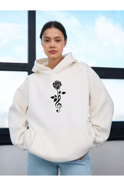 ELNOYA سويت شيرت مريح بأكمام طويلة للجنسين باللون الأبيض مكون من مطبوع خيوط م...