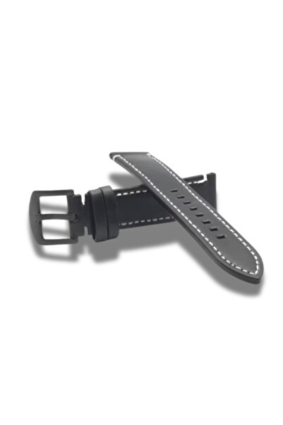 OEM Black Cowhide Leather Watch Strap on Both Sides White Stitching Black Buckle Width 20 mm