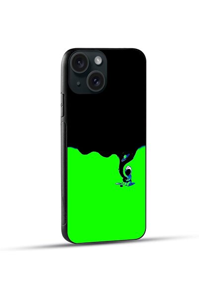 Generic Jim Orton Abstract Print Protective Case with Flexible Black Sides for Apple iPhone 15 - Green