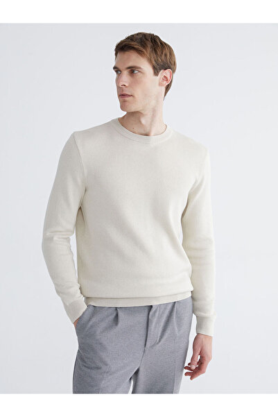 LC Waikiki Lcwaikiki Classic Ecru Crew Neck Men's Knitwear Sweater