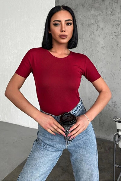 DoQuN Comfortable and Stylish Short Sleeve Crew Neck Lycra Viscose Combed Body Claret Red