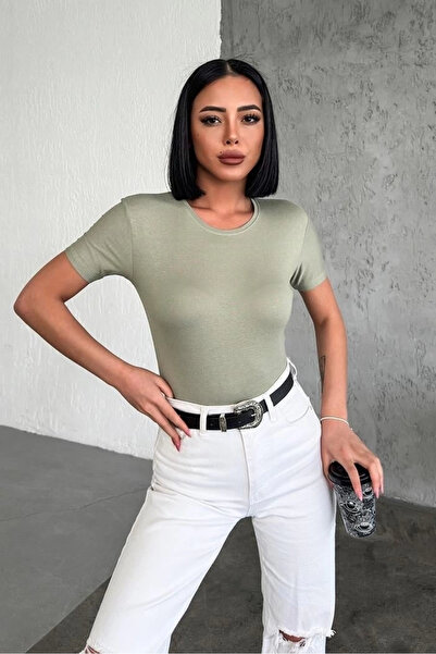 DoQuN Comfortable and Stylish Short Sleeve Crew Neck Lycra Viscose Combed Cotton Body Khaki