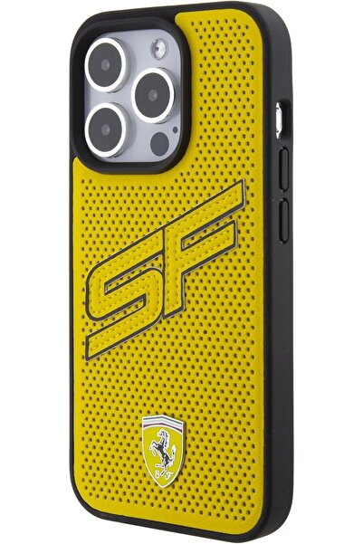 CG Mobile Ferrari Protective Case for iPhone 15 Pro 6.1" - Yellow (Synthetic Leather, SF Print)