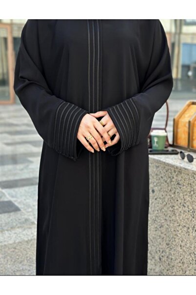 Korean عباية رونق بتصميم قيطان من الامام واليد بقماش انترنت ملكي