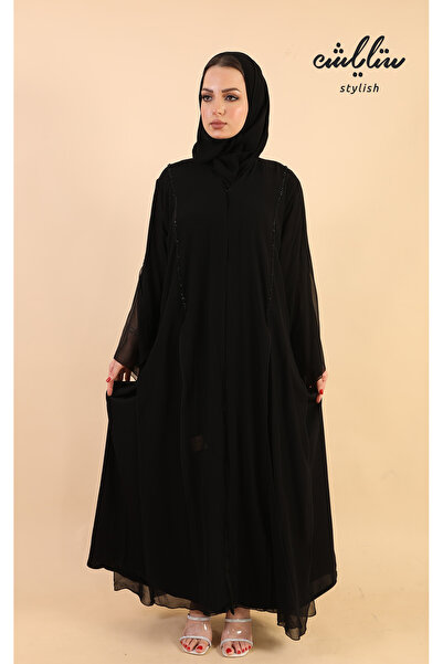 Stylish عباية باللون الأسود مزينة بشك