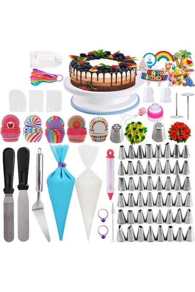 OricareFain 322-piece pastry set with templates for decorating cakes and pastries, Rotating Platter