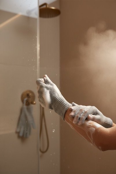 ribac 2-Piece Bath Scrub Exfoliating Glove Set Gray
