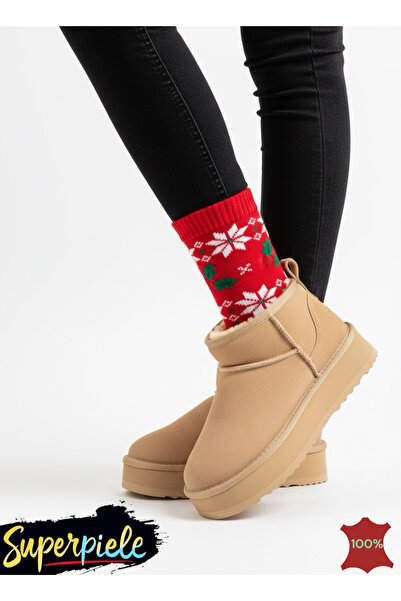 virboti Women's short fur-lined boots, genuine suede, waterproof, with thick sole