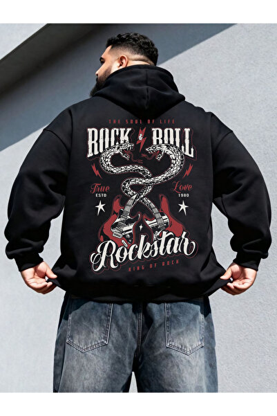 ELNOYA سويت شيرت كاجوال بأكمام طويلة للجنسين باللون الأسود مكون من مطبوع خيوط...