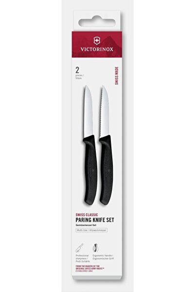 Victorinox Set 2 Cutite Pentru Decojit 6.7493.2, Lama Dreapta si Lama Zimtata 8 cm, Negru