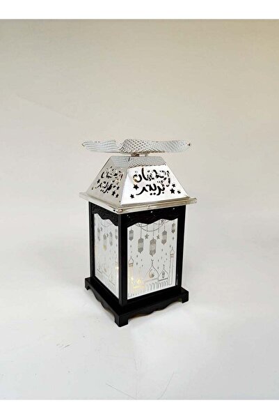 N2Y Ramadan Lantern Glass with Silver Steel Touch Islamic Decoration and Serving Plate, Black/Silver