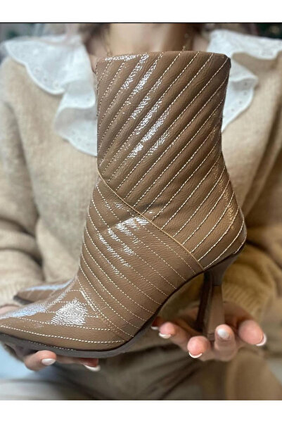 apelles Shoes Contest Patent Leather Side Zipper Thin Heel Short Boots Heel Height 9.5 cm