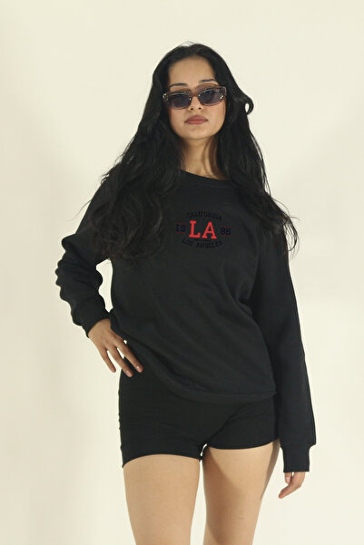 INFLUYENTE سويت شيرت نسائي شتوي من القطن كاليفورنيا لوس أنجلوس مطبوع برقبة دا...