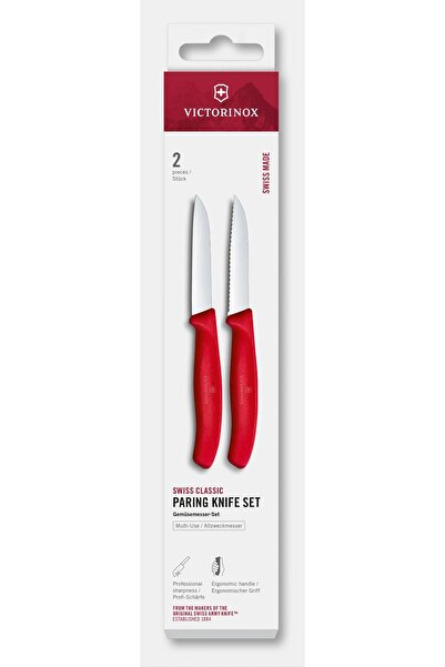 Victorinox Set 2 Cutite Pentru Decojit 6.7491.2C1, Lama Dreapta si Lama Zimtata 8 cm, Chilli Red