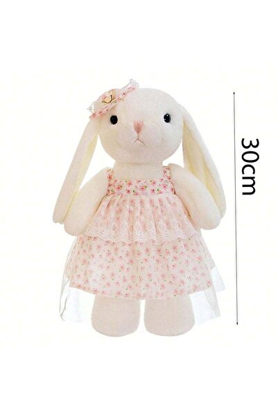Generic White Plush Bunny Doll with Floral Dress and Headpiece