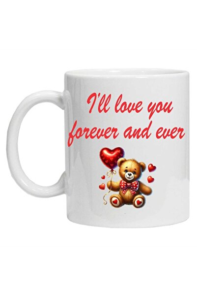 CRD PRINT Personalized white ceramic mug 330 ml - "I'll love you forever and ever and happy Valentine's Day"