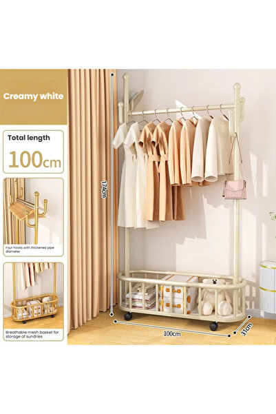 POWER علاقة ملابس مزدوجة القضبان، شماعات معدنية مع سلال تخزين، علاقة ملابس مت...