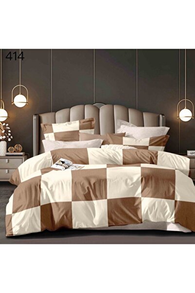 Amigo Finet reversible 6-piece bedding set, double bed - brown and cream squares