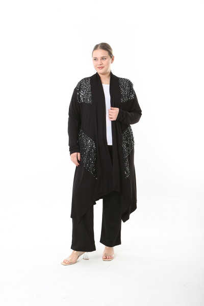 XL Modam Women's Lycra Viscose Black Pul Detailed Large Size Cardigan