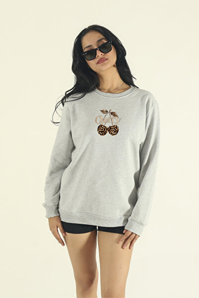 EydaMoon Дамска зимна памучна блуза с принт на леопард и череши, с обикновена...