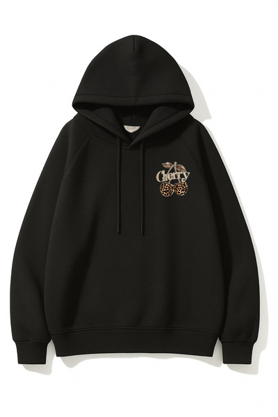 EydaMoon Дамска зимна памучна блуза с качулка, с минималистичен леопардов при...