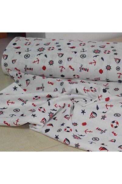 SerSev 100% Cotton Sailor Themed Anchor & Rudder Patterned Muslin Fabric 100*180 cm Metered Muslin Fabric