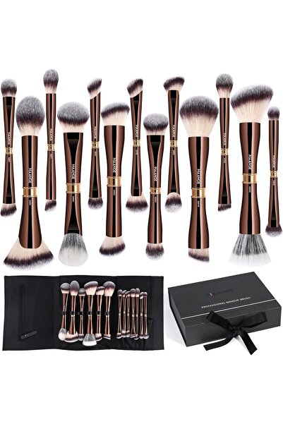 MAANGE مجموعة فرش مكياج فاخرة من 13 قطعة بلون القهوة الذهبي - فرشاة احترافية ...