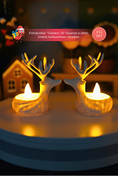 Galaksi 3D Yılbaşı Temalı LED Geyik Mumluk Seti - 2 Adet