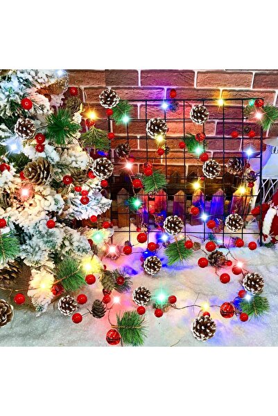 Generic 0 LED Battery Operated Red Berry Pine Cone Bell Decor Indoor Outdoor