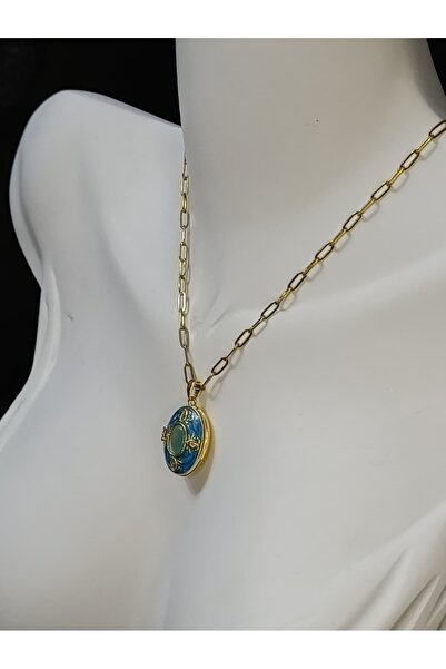 REMALY Mavi İçi Açılabilir Çelik Kolye