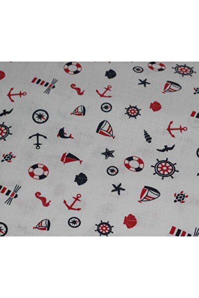 SerSev 100% Cotton Sailor Themed Anchor & Rudder Patterned Muslin Fabric 100*180 cm Metered Muslin Fabric